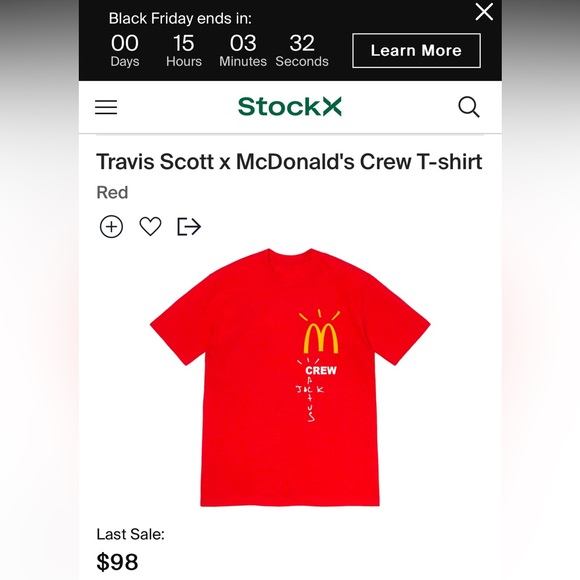 🤑 CACTUS JACK X McDONALD’S Crew T-Shirt - Picture 2 of 4
